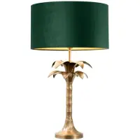 Casa Padrino Luxus Tischleuchte Vintage Messingfarben / Grün Ø 45 x H. 76 cm - Wohnzimmerlampe im Palmen Design