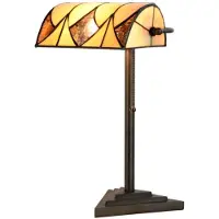 Casa Padrino Luxus Tiffany Tischleuchte Schwarz / Gelb 22 x 14,5 x H. 42 cm - Schreibtischleuchte