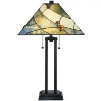 Casa Padrino Luxus Tiffany Tischleuchte Mehrfarbig / Schwarz 45 x 45 x H. 75 cm - Luxus Tischlampe