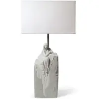 Casa Padrino Luxus Tischleuchte Grau / Weiß 30 x 20 x H. 57 cm - Designer Tischlampe mit hangefertigter Porzellan Skulptur einer meditierender Frau Mod1
