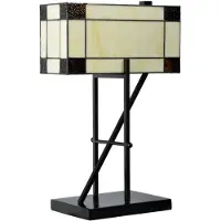 Casa Padrino Luxus Tiffany Tischleuchte Beige / Schwarz 35 x 21 x H. 54 cm - Hotel & Restaurant Tischlampe