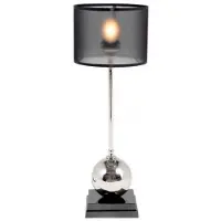 Casa Padrino Luxus Tischleuchte Schwarz vernickeltes Metall, Höhe 60 cm, Lampenschirm Durchmesser 20 cm
