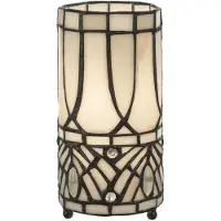 Casa Padrino Luxus Tiffany Tischleuchte Weiß / Schwarz Ø 10 x H. 20 cm - Runde Hockerleuchte - Schreibtischleuchte - Deko Leuchte