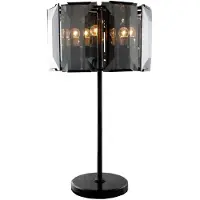 Casa Padrino Luxus Tischleuchte Schwarz / Grau Ø 48 x H. 86 cm - Runde Tischlampe mit getöntem Glas und Marmorfuß - Luxus Kollektion