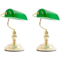 Etc-shop 2er Set Antike Schreibtischlampen aus Messing mit grünem Glas