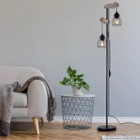 Etc-shop Stehleuchte, höhenverstellbar, Drahtschirme schwarz, H 150 cm