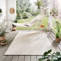 Steffensmeier Indoor Outdoor Teppich Nyland wasserfest Kunststoff Balkon Garten Flur, strapazierfähig und pflegeleicht, Streifen Creme, Größe: 80x150