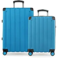 Hauptstadtkoffer Q-Damm - Koffer-Set Bordkoffer + mittelgroßer Reisekoffer mit Erweiterung, 2er Kofferset Hartschale, 4 Rollen, Check-Im Luggage, TSA,Cyanblau