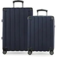 Hauptstadtkoffer Q-Damm - Koffer-Set Bordkoffer + mittelgroßer Reisekoffer mit Erweiterung, 2er Kofferset Hartschale, 4 Rollen, Check-Im Luggage, TSA,Dunkelblau