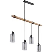 Etc-shop Hängeleuchte, Holzbalken, Glas rauchfarben, H 130 cm