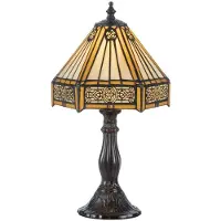 Casa Padrino Luxus Tiffany Tischleuchte Gelb / Schwarz 20 x 20 x H. 25 cm - Elegante Schreibtischleuchte - Hockerleuchte - Tiffany Leuchte