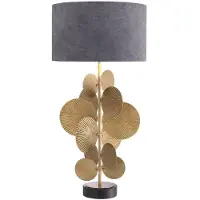 Casa Padrino Luxus Tischleuchte Vintage Messingfarben / Schwarz / Grau Ø 40 x H. 83 cm - Moderne Tischlampe mit Granitsockel und rundem Lampenschirm - Wohnzimmer Lampe