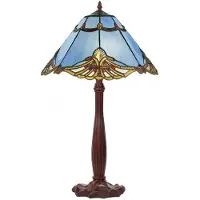 Casa Padrino Luxus Tiffany Tischleuchte Blau / Mehrfarbig / Braun 40 x 40 x H. 64 cm - Schreibtischleuchte - Tiffany Leuchten
