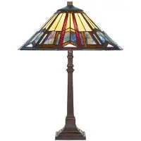 Casa Padrino Luxus Tiffany Tischleuchte Mehrfarbig / Braun Ø 40 x H. 62 cm - Schreibtischleuchte - Wohnzimmer Deko Leuchte - Tiffany Leuchten