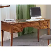 Casa Padrino Luxus Jugendstil Schreibtisch Braun / Antik Messingfarben / Grün / Gold 140 x 70 x H. 80 cm - Massivholz Bürotisch mit 5 Schubladen - Barock & Jugendstil Büromöbel - Luxus Qualität