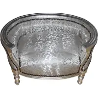 Casa Padrino Barock Hunde & Katzen Sofa - r Hundesessel in Silber, Grau gemustert, 71,5 x 53 x 41 cm