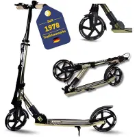 Best Sporting Scooter 205 mm Schwarz/Gold Metallic - Klappbarer Cityroller mit Vorderradfederung, Handbremse, Klingel, Ständer & Tragegurt - Höhenverstellbar für Kinder & Erwachsene bis 100 kg
