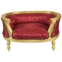 Casa Padrino Barock Hunde & Katzen Sofa Bordeaux Muster / Gold - Hundesessel Sitz Hundebett Katzenbett Hund Katze Möbel
