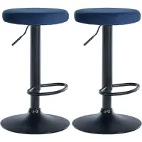 CLP 2er Set Barhocker Ponte Samt höhenverstellbar und drehbar | Farbe blau Material Gestell Metall matt schwarz