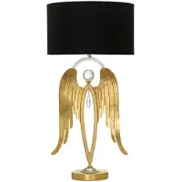 Casa Padrino Luxus Tischleuchte Engel Gold / Silber / Schwarz Ø 28 x H. 56,5 cm - Moderne Schreibtischleuchte mit edlem Swarovski Kristallglas - Luxus Qualität - Italy