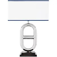 Casa Padrino Luxus Tischleuchte Silber / Schwarz / Weiß / Blau 35 x 18 x H. 49 cm - Elegante Schreibtischleuchte - Luxus Kollektion