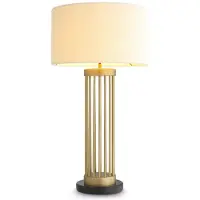 Casa Padrino Luxus Tischleuchte Antik Messingfarben / Schwarz / Weiß Ø 45 x H. 83 cm - Moderne Metall Schreibtischleuchte mit Marmorsockel und rundem Lampenschirm - Wohnzimmer Lampe