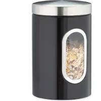 Relaxdays 4 x Vorratsdose, 1,4 L, mit Deckel und Sichtfenster, für Kaffee, Mehl, Pasta, Aufbewahrungsdose Küche, Metall, schwarz