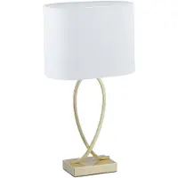Relaxdays Tischlampe, Nachttischlampe mit Stoffschirm, HxBxT: 51 x 28 x 18 cm, E27, Tischleuchte Wohnzimmer, gold/weiß