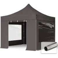 TOOLPORT 3x3m Stahl Faltpavillon, inkl. 4 Seitenteile, dunkelgrau