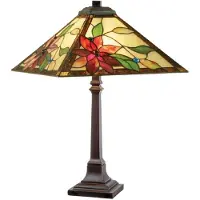 Casa Padrino Luxus Tiffany Tischleuchte Mehrfarbig 43 x 43 x H. 64 cm - Tiffany Schreibtischleuchte mit quadratischem Lampenschirm - Luxus Interior - Luxus Leuchten - Tiffany Leuchten