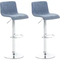 CLP 2er Set Barhocker Hover Stoff höhenverstellbar und drehbar | Farbe blau Gestell Farbe chrom