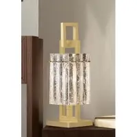 Casa Padrino Luxus Tischleuchte Messing 15,5 x 15,5 x H. 41,5 cm - Metall Nachttischleuchte mit Glas Lampenschirm - Luxus Tischleuchten - Luxus Qualität - Italy