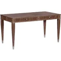 Casa Padrino Luxus Art Deco Schreibtisch mit 2 Schubladen Braun / Silber 141 x 70 x H. 75 cm - Massivholz Bürotisch - Büro Möbel - Art Deco Möbel - Luxus Möbel