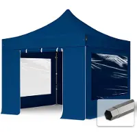 TOOLPORT 3x3m Stahl Faltpavillon, inkl. 4 Seitenteile, dunkelblau