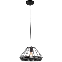 Brilliant Tory Pendelleuchte 1flg schwarzmatt/rattan