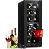 Klarstein Weinkühlschrank Freistehend, Kleiner Getränkekühlschrank Schmal, 2 Zonen Weinkühlschrank mit Glastür, Indoor/Outdoor Beersafe, Kühlschrank Klein mit UV-Schutz, 5-18°C, 12 Flaschen