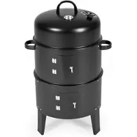 BURI Gartengrill + Räucherofen Holzkohlegrill Grillrost verchromt Räuchertonne Grill