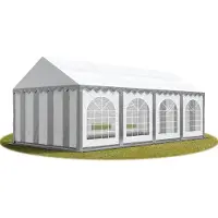 TOOLPORT Festzelt Partyzelt 4x8 m PREMIUM, hochwertige PVC Plane 750 N in grau-weiß 100% wasserdicht mit Bodenrahmen