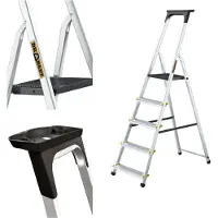 Drabest | Leiter - Mehrzweckleiter Pro - 5 Stufen - Trittleiter - Aluminium - Stabil, leicht - mit Haken - Tragkraft 150 kg