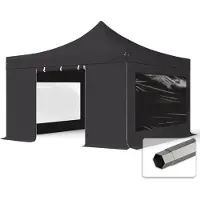 TOOLPORT 4x4m Stahl Faltpavillon, inkl. 4 Seitenteile, schwarz