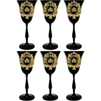 Casa Padrino Pompöös by Luxus Weißweinglas Set Schwarz / Gold Ø 8,7 x H. 20,3 cm - Weißweingläser mit 24 Karat Vergoldung - Pompööse Weingläser designed by Harald Glööckler