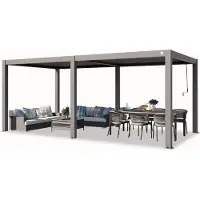 TOOLPORT PRIMEYARD Pergola 3x6 m Aluminium Pfosten mit Lamellendach aus Aluminium graue Terrassenüberdachung