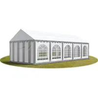 TOOLPORT Festzelt Partyzelt 4x10 m PREMIUM, hochwertige PVC Plane 750 N in grau-weiß 100% wasserdicht mit Bodenrahmen