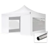 TOOLPORT 4x4m Stahl Faltpavillon, inkl. 4 Seitenteile, weiß