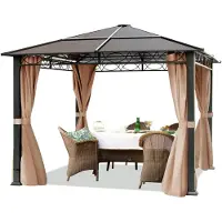 TOOLPORT Gartenpavillon 3x3 m wasserdicht ALU Deluxe Pavillon mit 4 Seitenteilen in Taupe lichtdurchlässiges Hardtop Dach