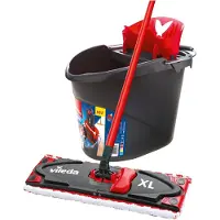 Vileda Ultramax XL 2in1 Bodenwischer-Set mit dreiteiligem Stiel, extragroßem Wischbezug und Ultramax Eimer mit Powerpresse **B-Ware – geprüft & funktionell einwandfrei** Schwarz/Rot/Weiß