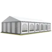 TOOLPORT Festzelt Partyzelt 6x12 m schwer entflammbar PREMIUM, hochwertige PVC Plane 750 N in grau-weiß 100% wasserdicht mit Bodenrahmen
