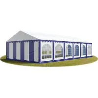 TOOLPORT Festzelt Partyzelt 6x12 m PREMIUM, hochwertige PVC Plane 750 N in blau-weiß 100% wasserdicht mit Bodenrahmen