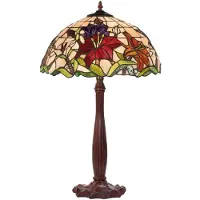 Casa Padrino Luxus Tiffany Tischleuchte Mehrfarbig Ø 40 x H. 64 cm - Runde Tiffany Schreibtischleuchte - Luxus Interior - Tiffany Leuchten - Luxus Leuchten