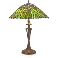 Casa Padrino Tiffany Tischleuchte Hockerleuchte im Bananenblätter Design, Grün und Bunt, Durchmesser 40 cm